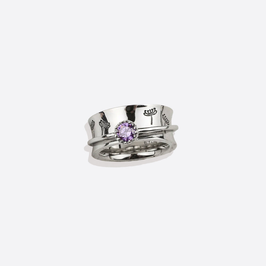 Silver Dandelion Birthstone Spinning Fidget Ring