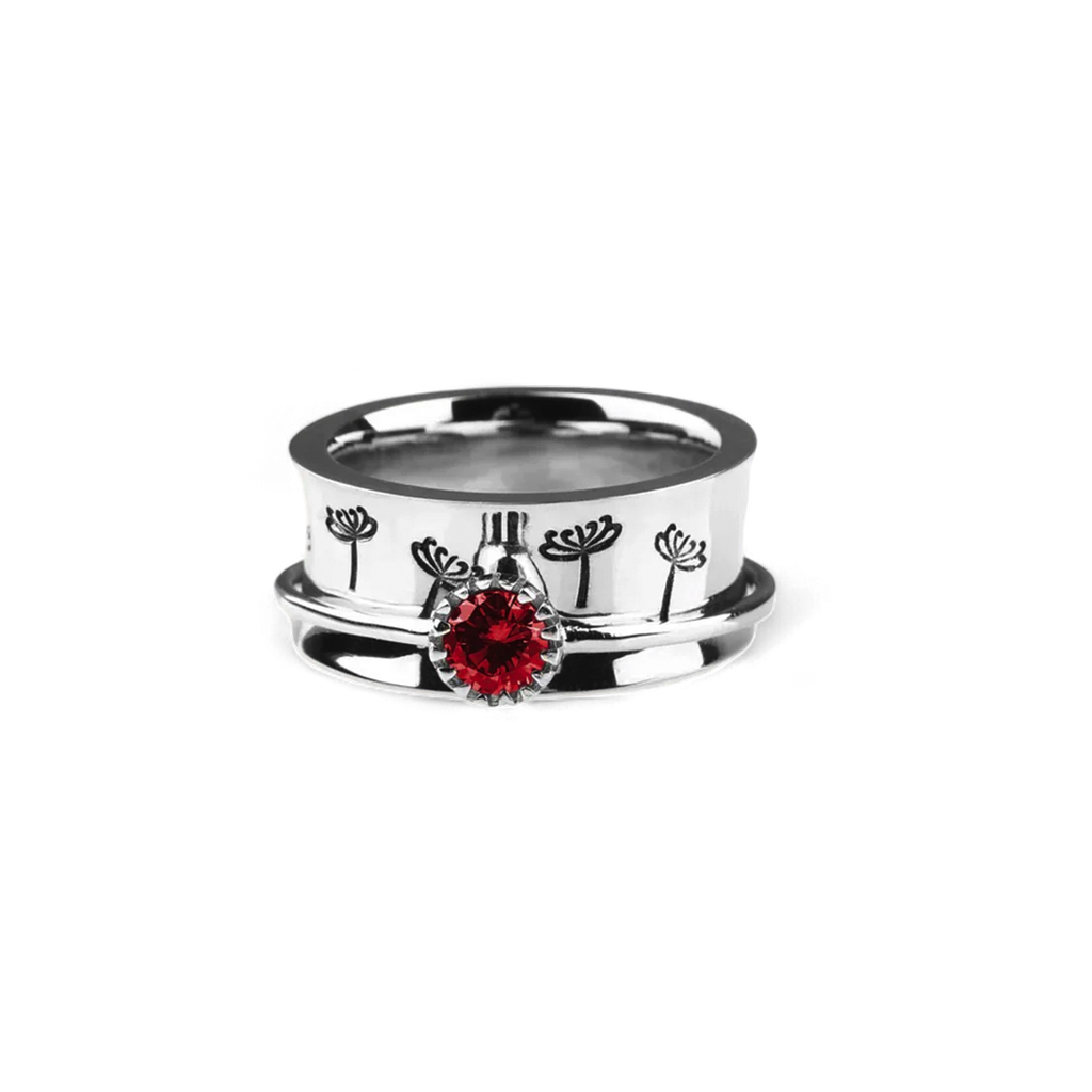 Silver Dandelion Birthstone Spinning Fidget Ring