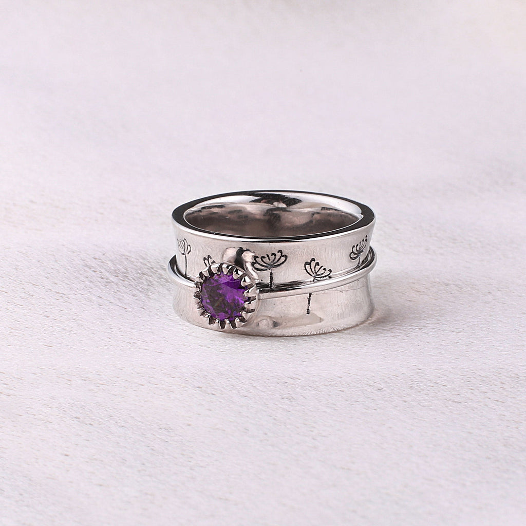 Silver Dandelion Birthstone Spinning Fidget Ring