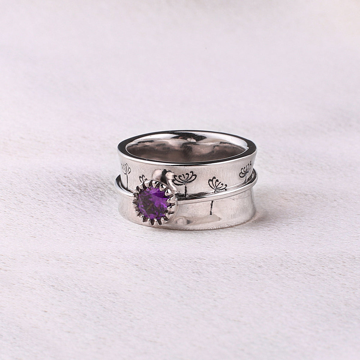 Silver Dandelion Birthstone Spinning Fidget Ring