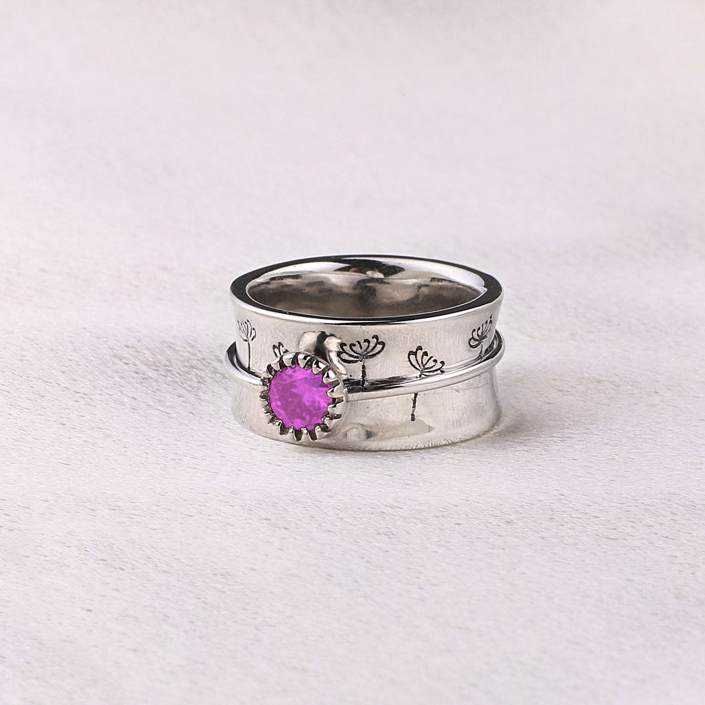Silver Dandelion Birthstone Spinning Fidget Ring