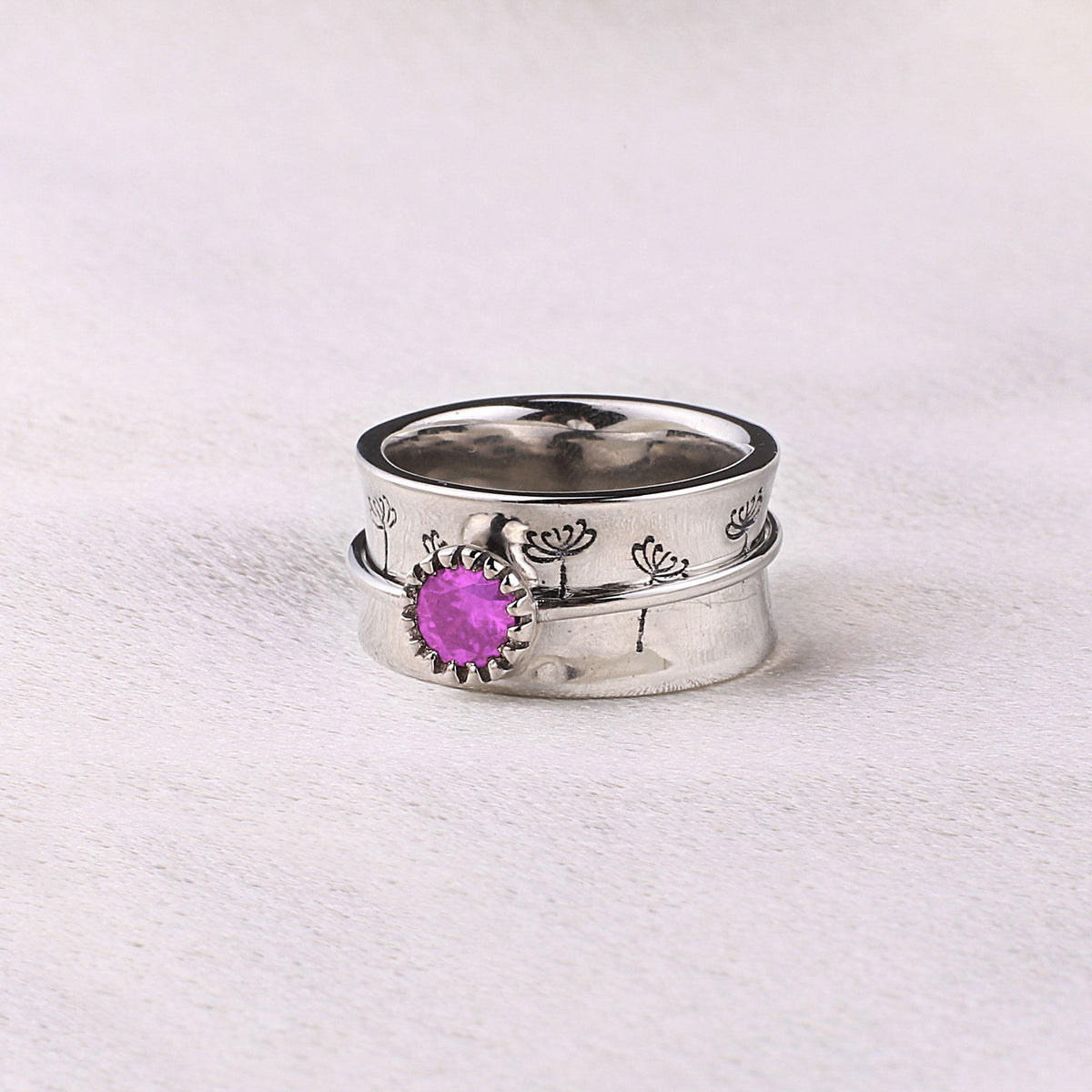Silver Dandelion Birthstone Spinning Fidget Ring