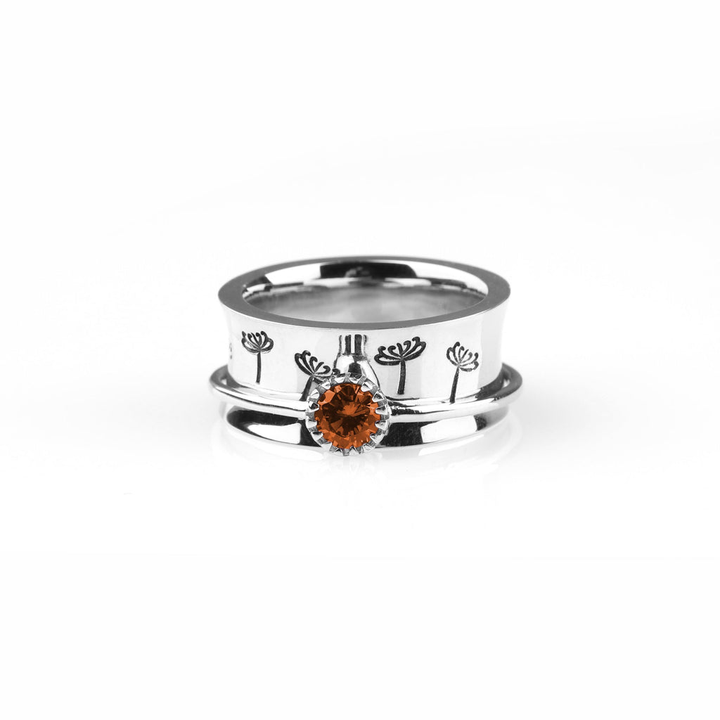 Silver Dandelion Birthstone Spinning Fidget Ring