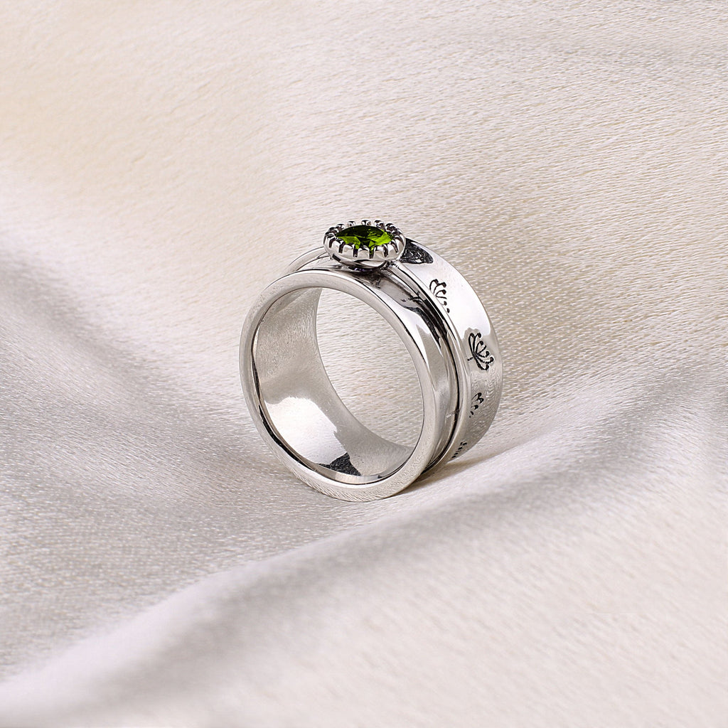 Silver Dandelion Birthstone Spinning Fidget Ring
