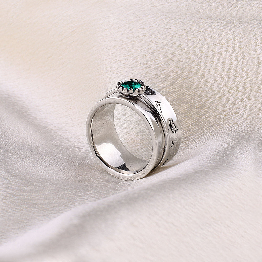 Silver Dandelion Birthstone Spinning Fidget Ring