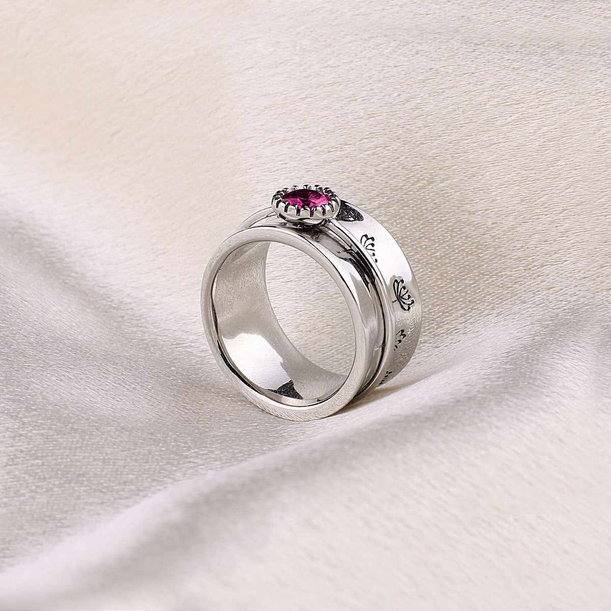 Silver Dandelion Birthstone Spinning Fidget Ring
