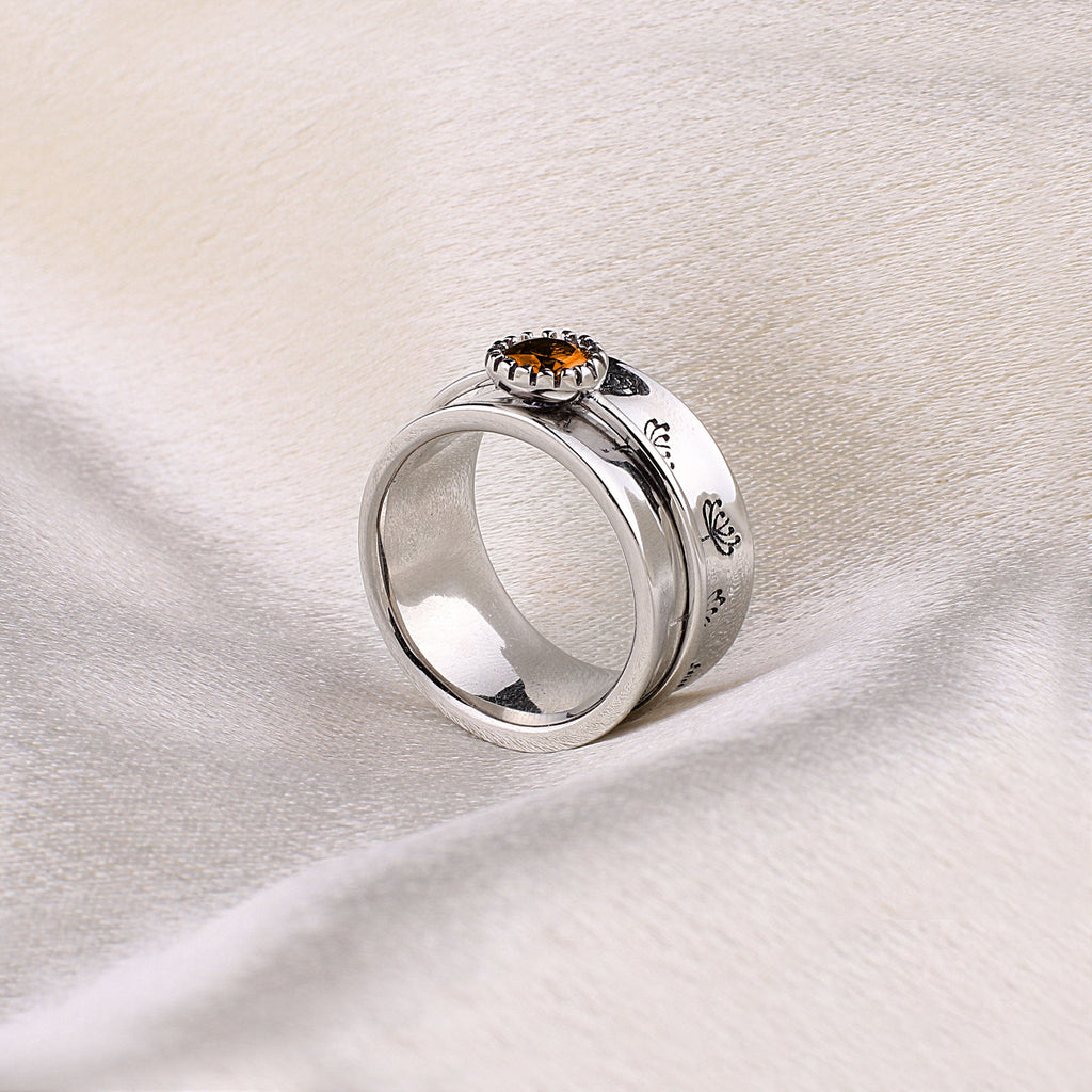 Silver Dandelion Birthstone Spinning Fidget Ring