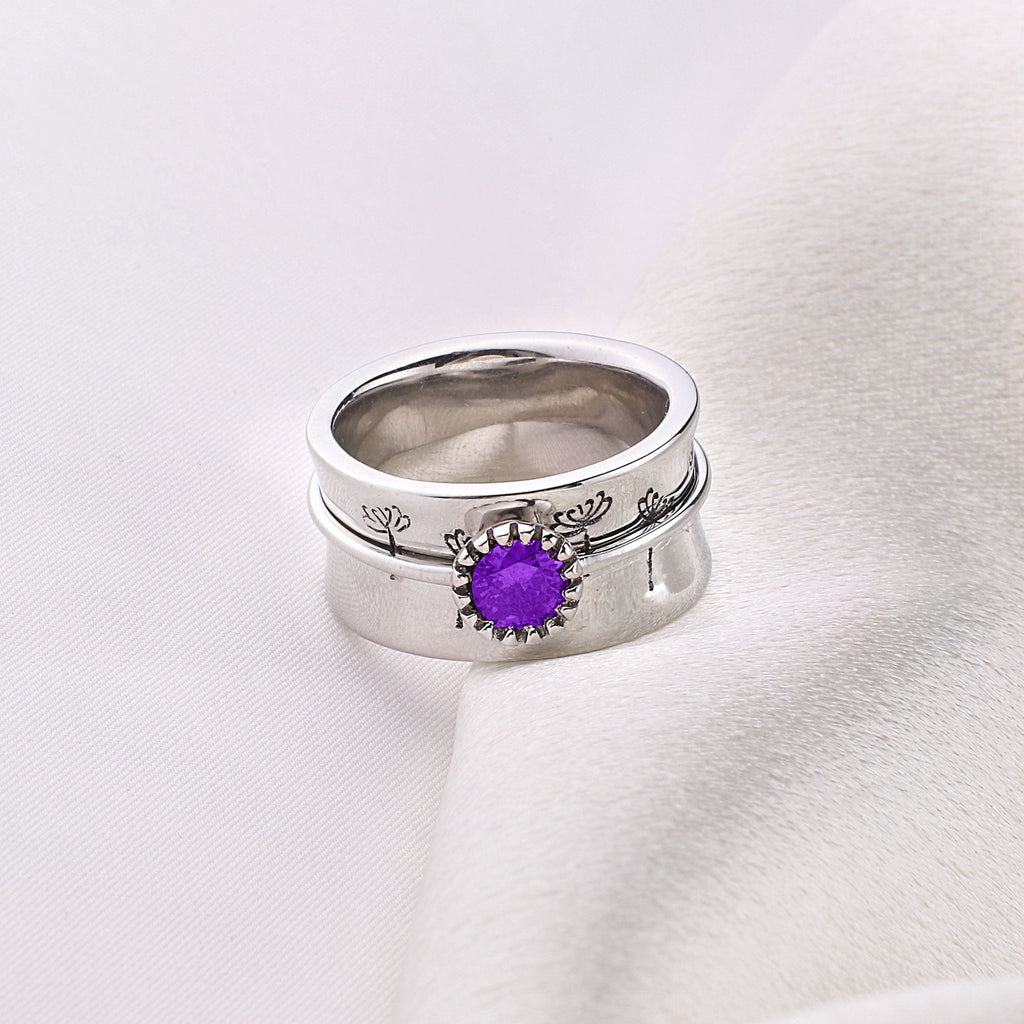 Silver Dandelion Birthstone Spinning Fidget Ring