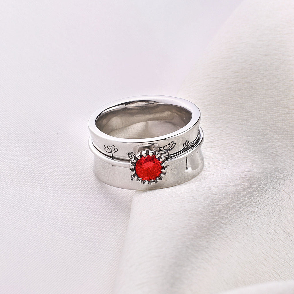 Silver Dandelion Birthstone Spinning Fidget Ring