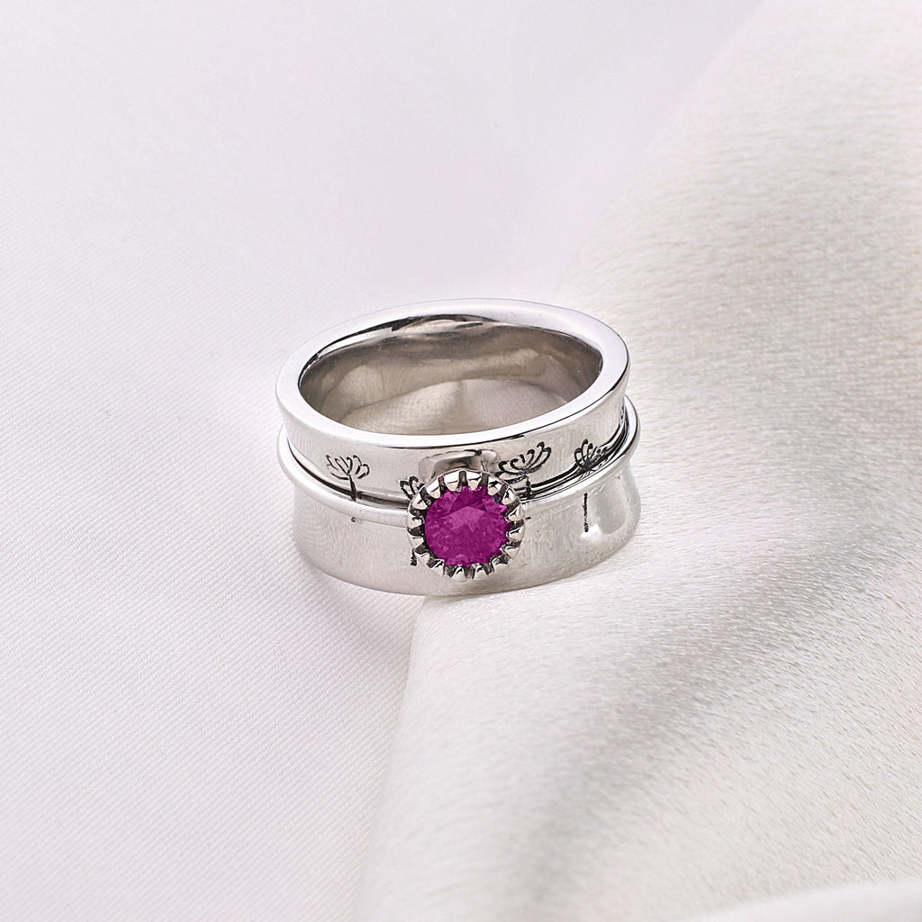 Silver Dandelion Birthstone Spinning Fidget Ring